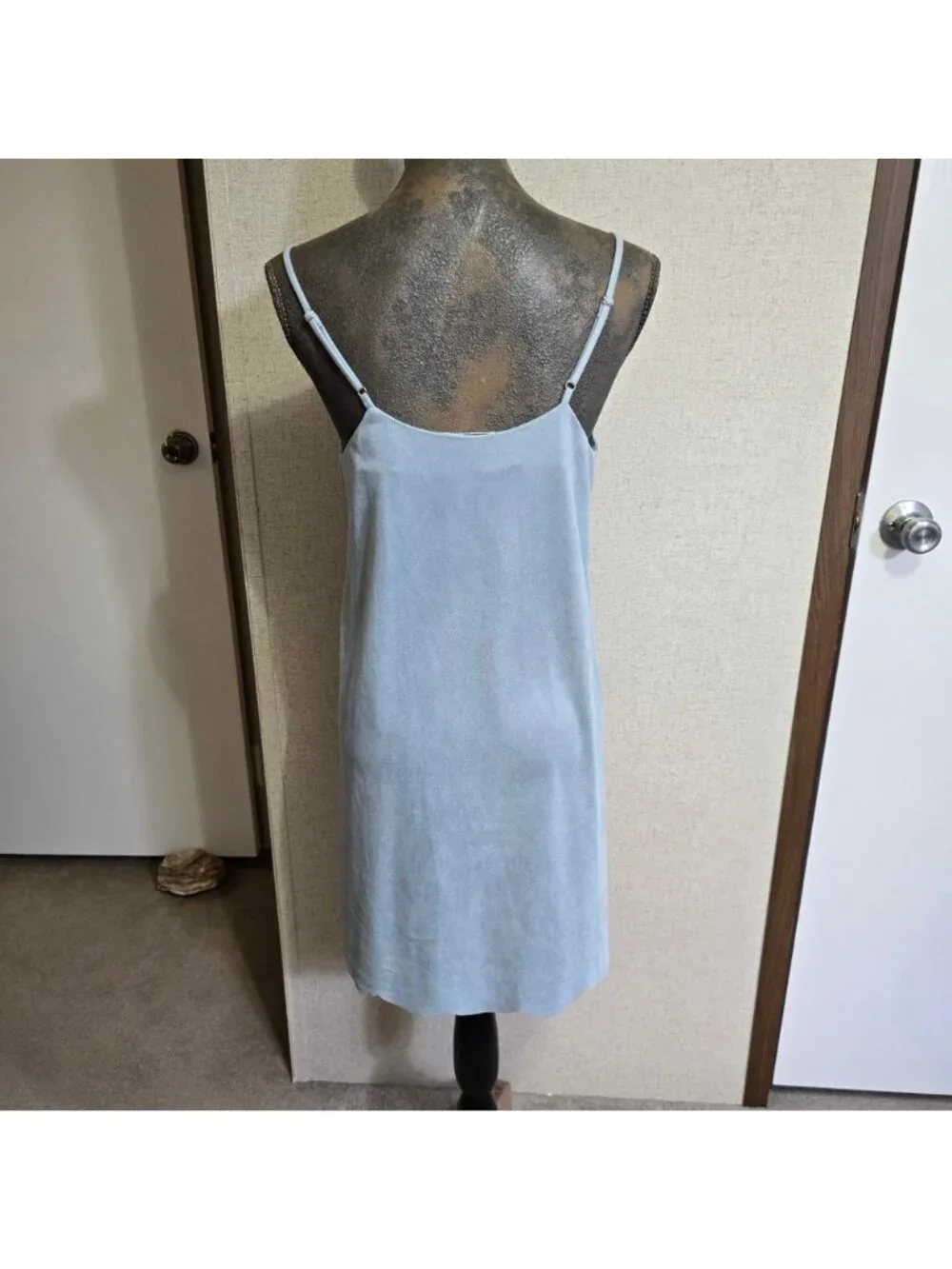 Mystree Small Sleeveless Light Blue Slip Dress Adjustable Straps Scalloped Hem - Picture 4 of 5